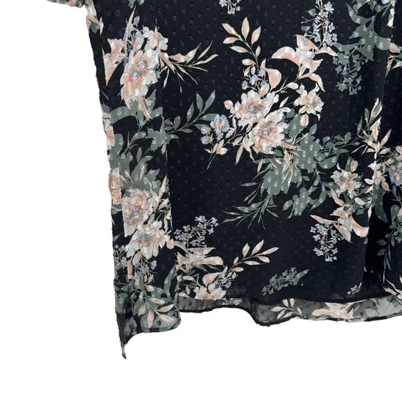 Daniel Rainn Black Floral Long-Sleeve V-Neck Tunic Blouse Women Size XL Pullover - Picture 13 of 15